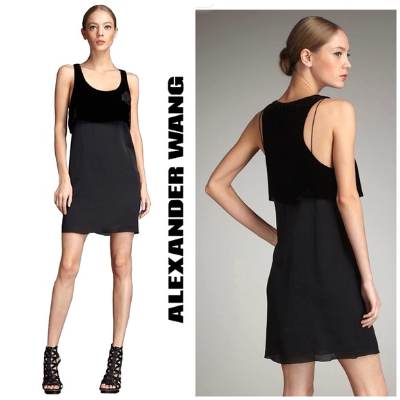 Alexander Wang Velvet Trim Silk Mini Dress - Picture 2 of 9